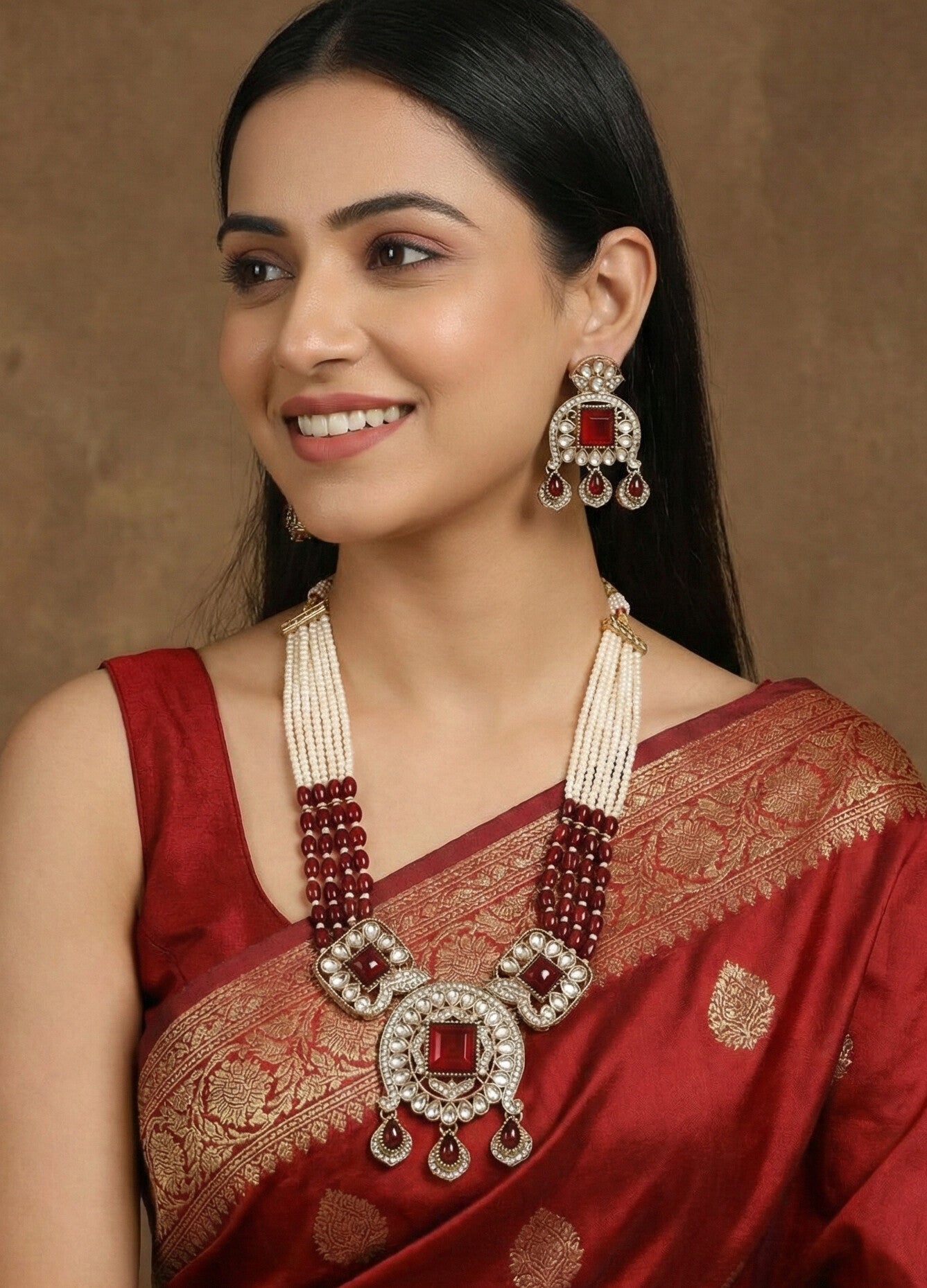 Traditional Kundan Necklace Set with Pearl & Bead Detailing
