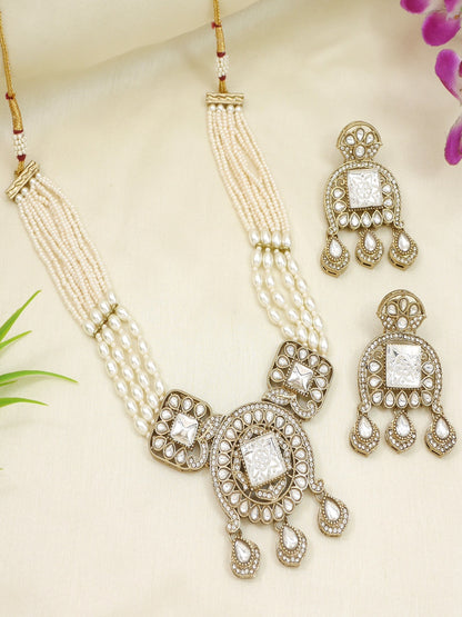 Traditional Kundan Necklace Set with Pearl & Bead Detailing