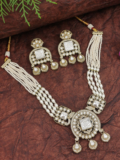 Traditional Kundan Necklace Set with Pearl & Bead Detailing