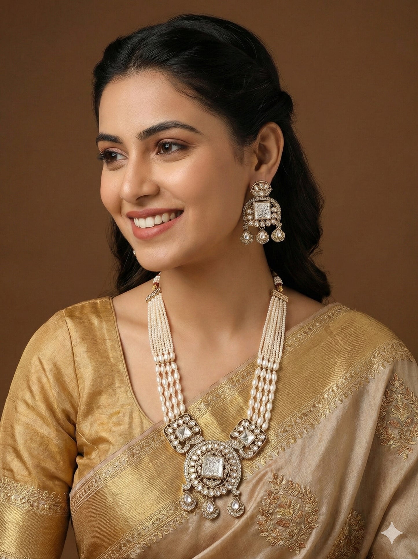 Traditional Kundan Necklace Set with Pearl & Bead Detailing