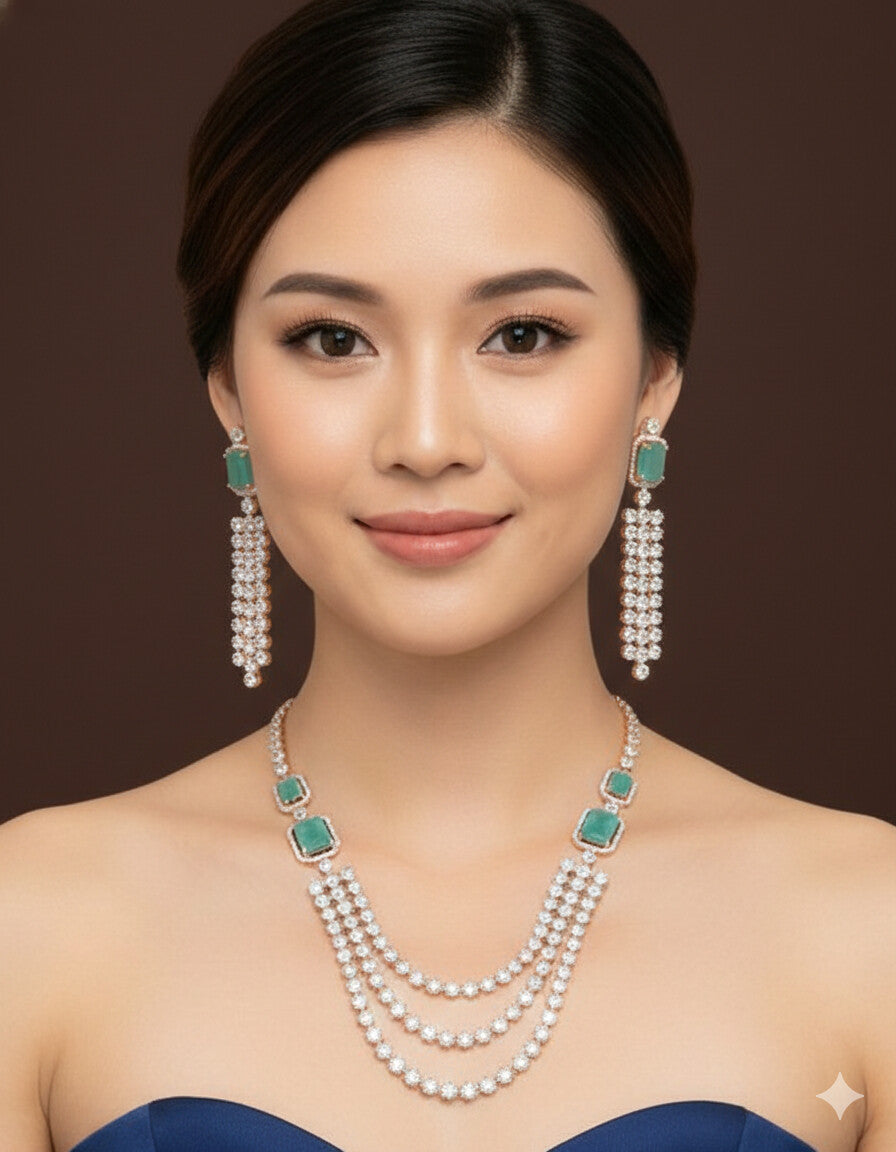 Three Layer Zircon Necklace Set