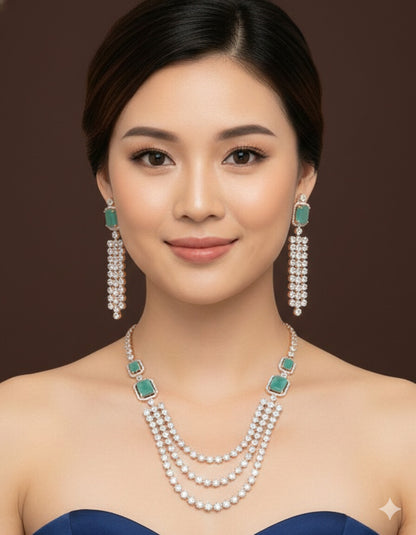 Three Layer Zircon Necklace Set
