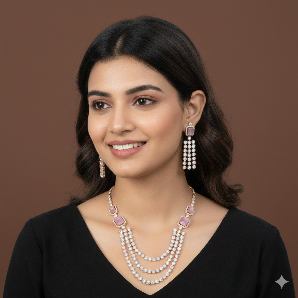 Three Layer Zircon Necklace Set