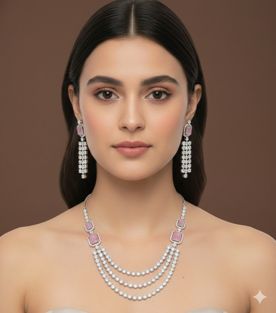 Three Layer Zircon Necklace Set