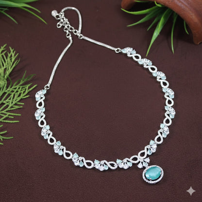 Zircon Silver Chokar Necklace Set