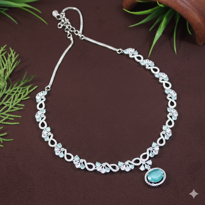 Zircon Silver Chokar Necklace Set