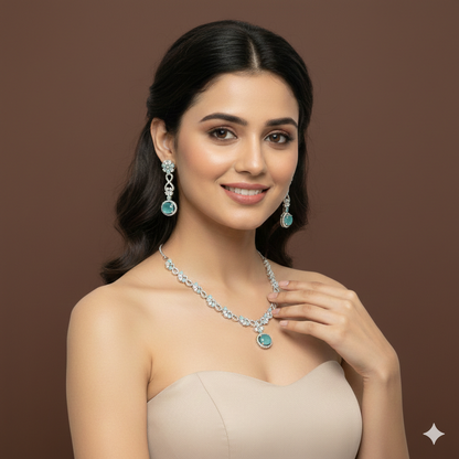 Zircon Silver Chokar Necklace Set