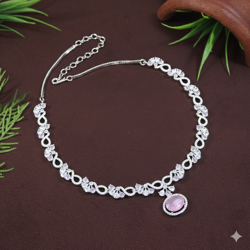 Zircon Silver Chokar Necklace Set