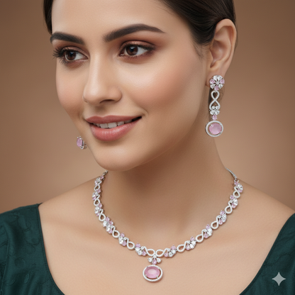 Zircon Silver Chokar Necklace Set