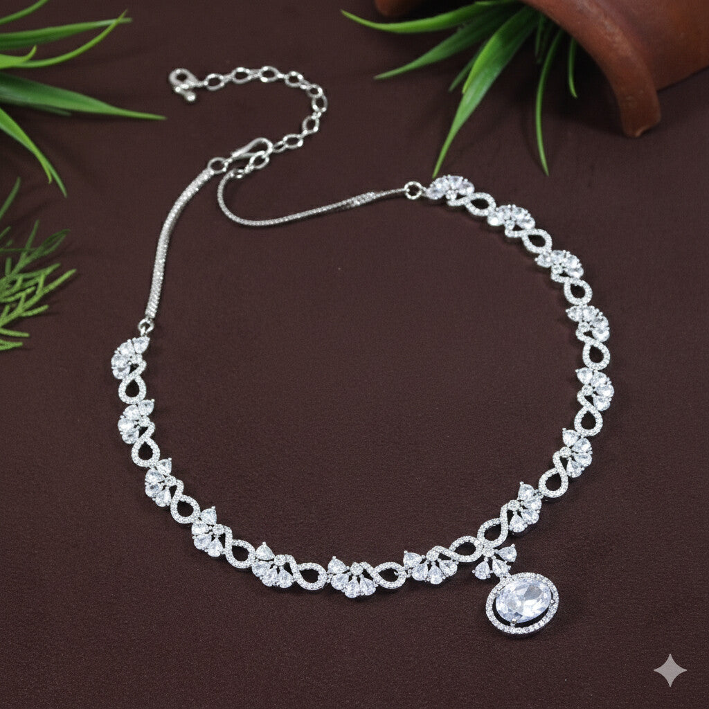 Zircon Silver Chokar Necklace Set