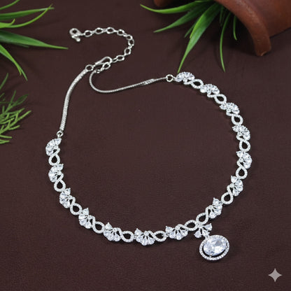 Zircon Silver Chokar Necklace Set