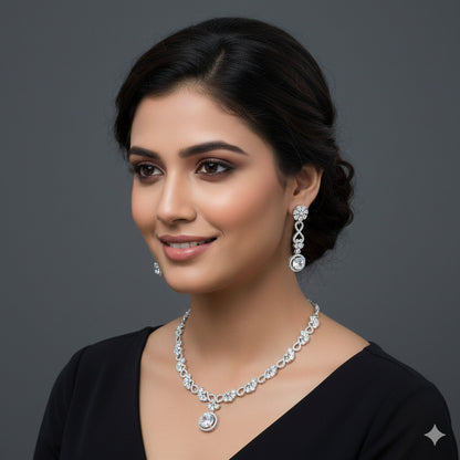 Zircon Silver Chokar Necklace Set