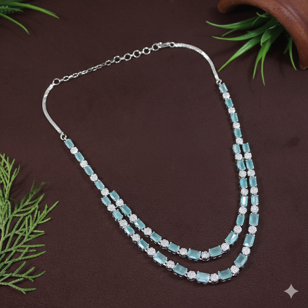 Two Layer Zircon Silver Necklace Set