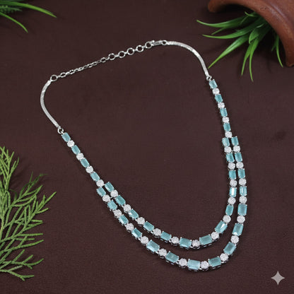 Two Layer Zircon Silver Necklace Set