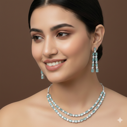 Two Layer Zircon Silver Necklace Set