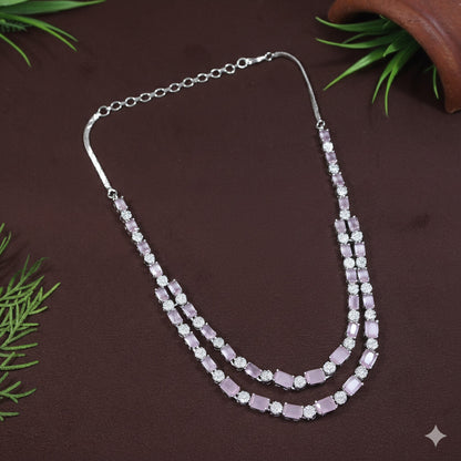 Two Layer Zircon Silver Necklace Set