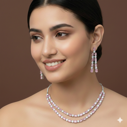 Two Layer Zircon Silver Necklace Set
