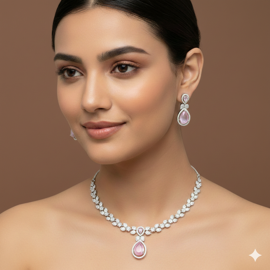 Silver Zircon Necklace Set