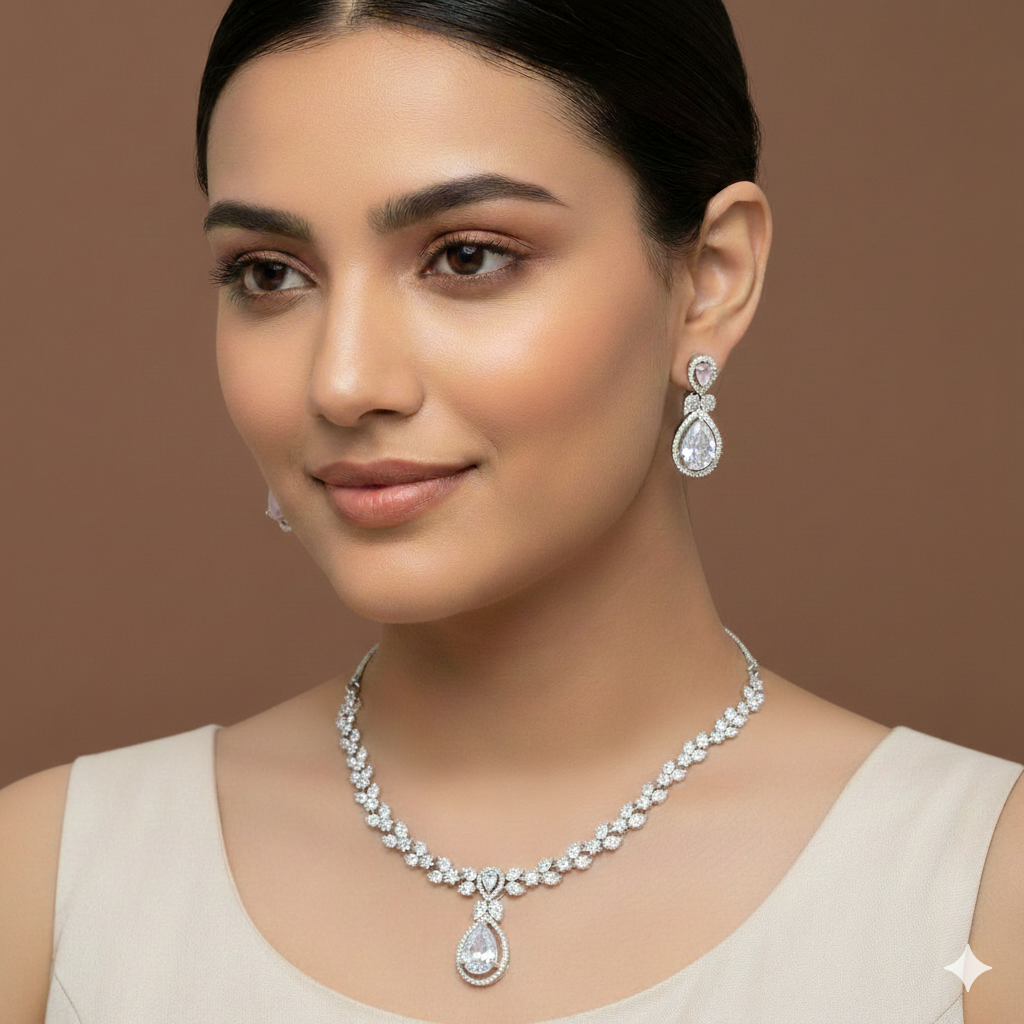 Silver Zircon Necklace Set