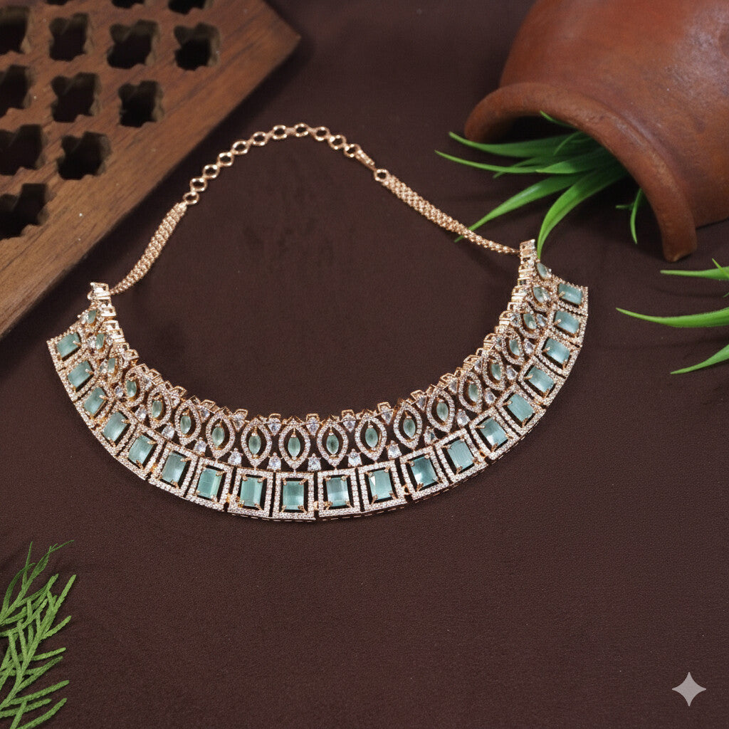 Zircon Mint Rose Gold Necklace Set