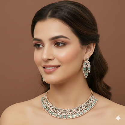 Zircon Mint Rose Gold Necklace Set