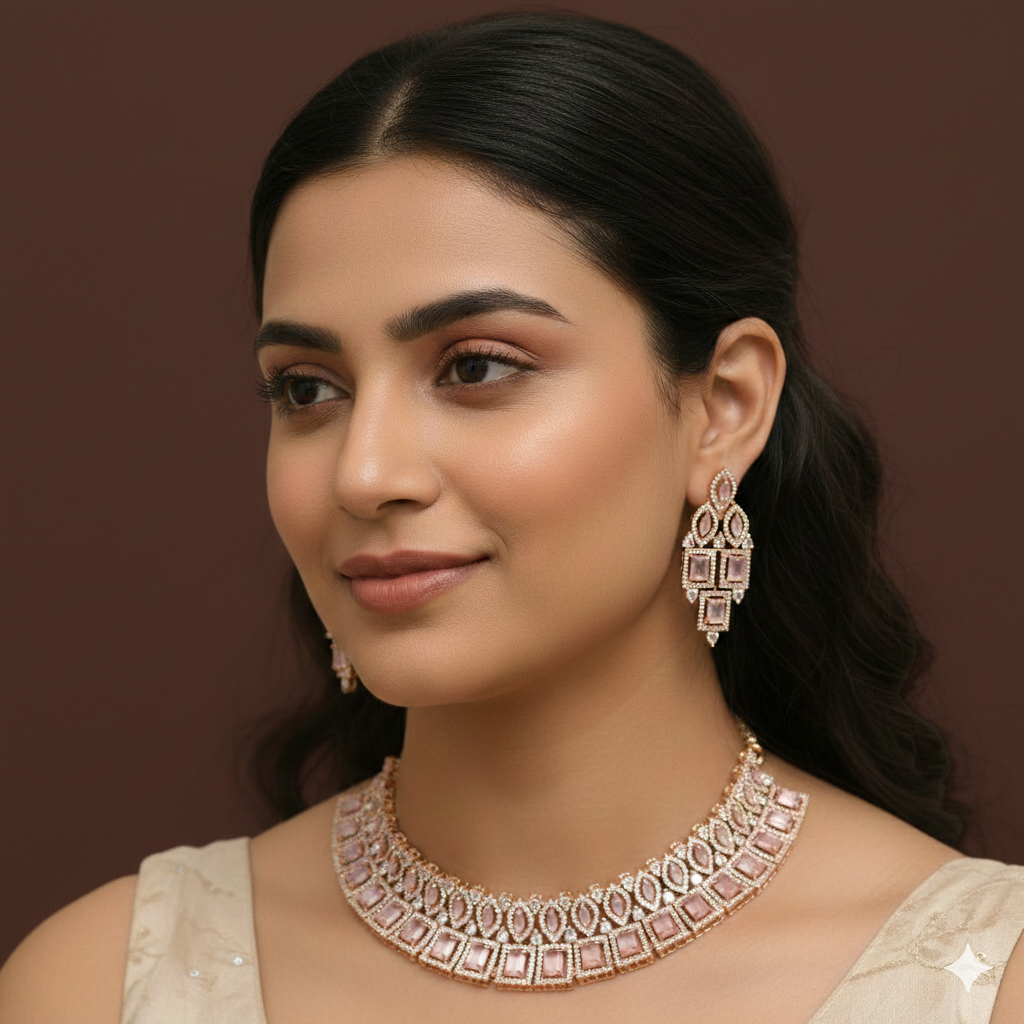 Zircon Mint Rose Gold Necklace Set