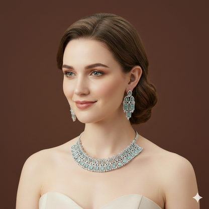 Zircon Mint Rose Gold Necklace Set