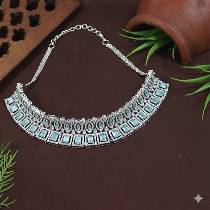 Zircon Mint/Pink Silver Necklace Set