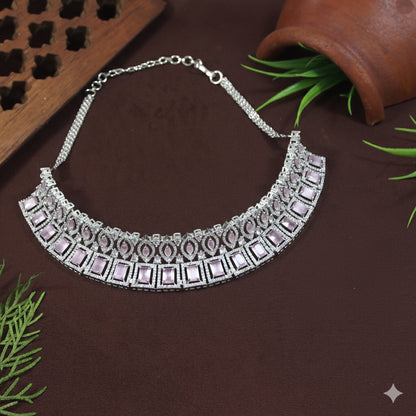 Zircon Mint/Pink Silver Necklace Set