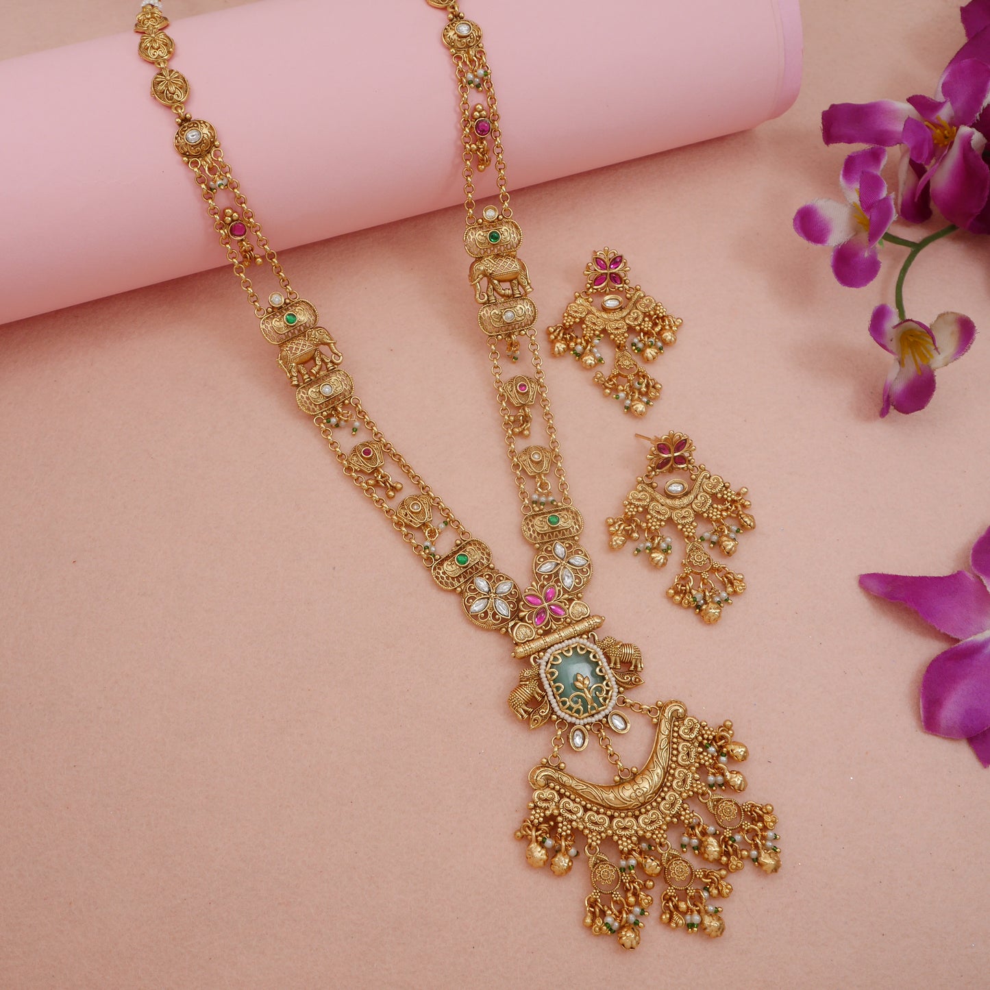 Royal Heritage Antique Finish Brass Necklace Set for Festive & Bridal Wear