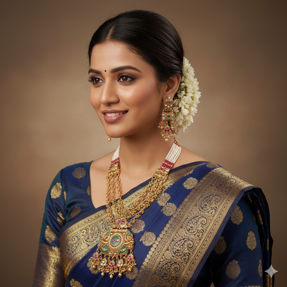 Ethnic Royal Heritage Antique Gold-Toned Brass Rani Haar Necklace Set with Earrings