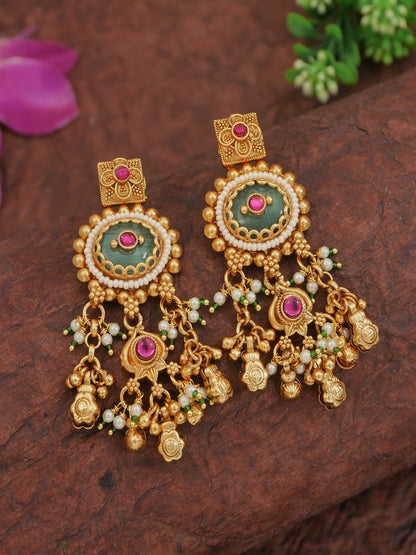 Traditional Heritage-Inspired Antique Gold-Toned Brass Long Necklace Set