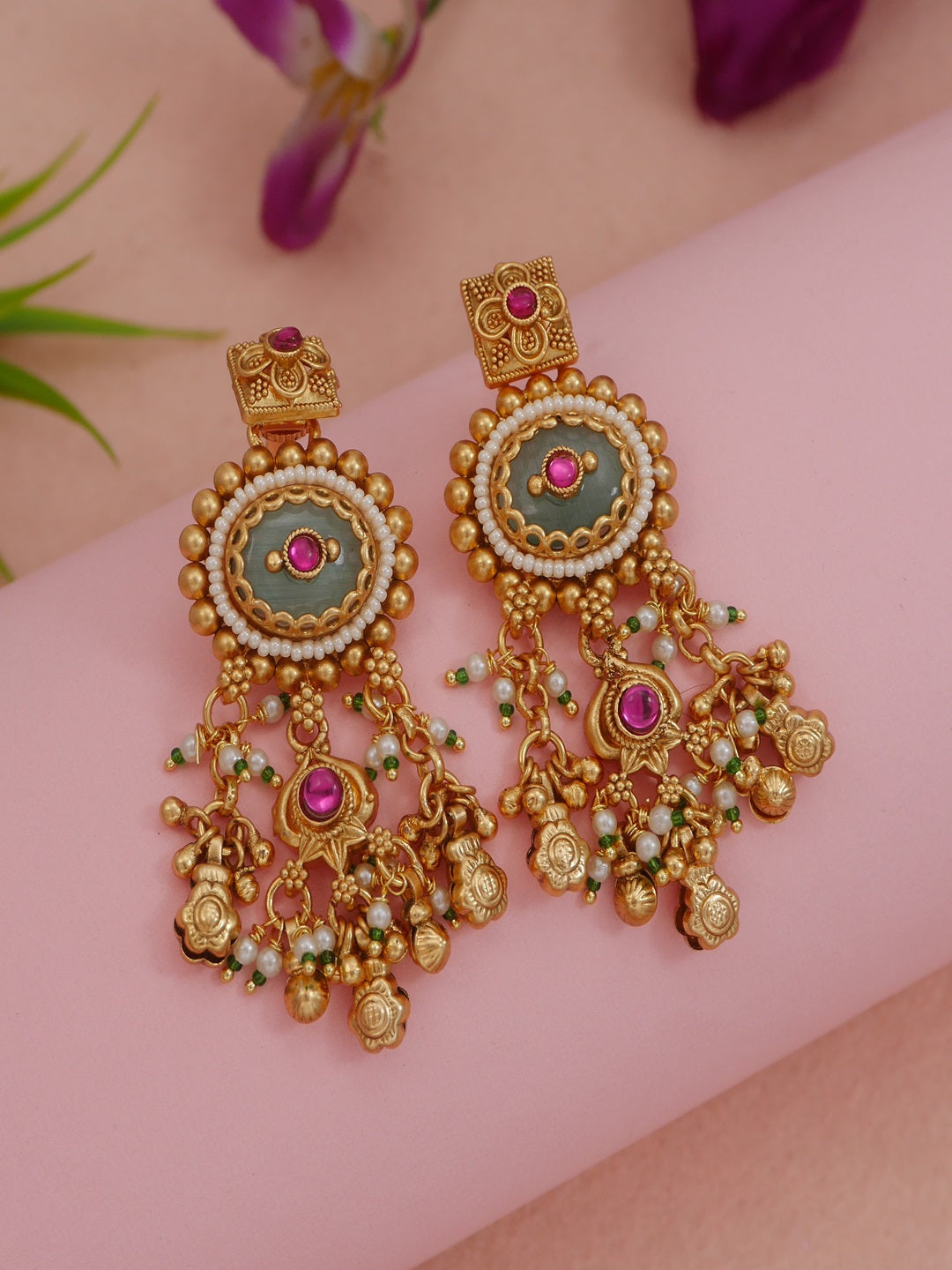 Traditional Heritage-Inspired Antique Gold-Toned Brass Long Necklace Set