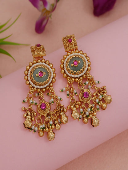 Traditional Heritage-Inspired Antique Gold-Toned Brass Long Necklace Set
