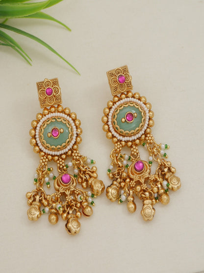 Traditional Heritage-Inspired Antique Gold-Toned Brass Long Necklace Set